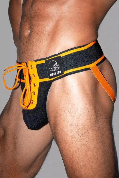 Matt Gridd-Iron, American Football Jockstrap. Black + Orange - MJS203-Y1 2 - www.maskulo.berlin Local City Store