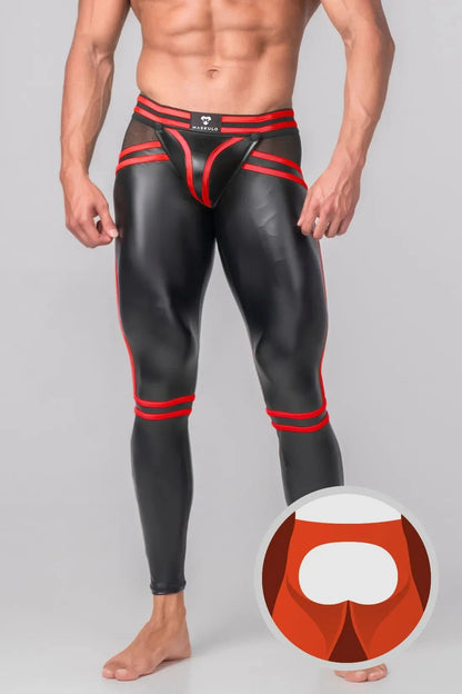 Men's Leggings. Codpiece. Open Rear. Black and Red - MLG102 - Y5 - www.maskulo.berlin - Local store