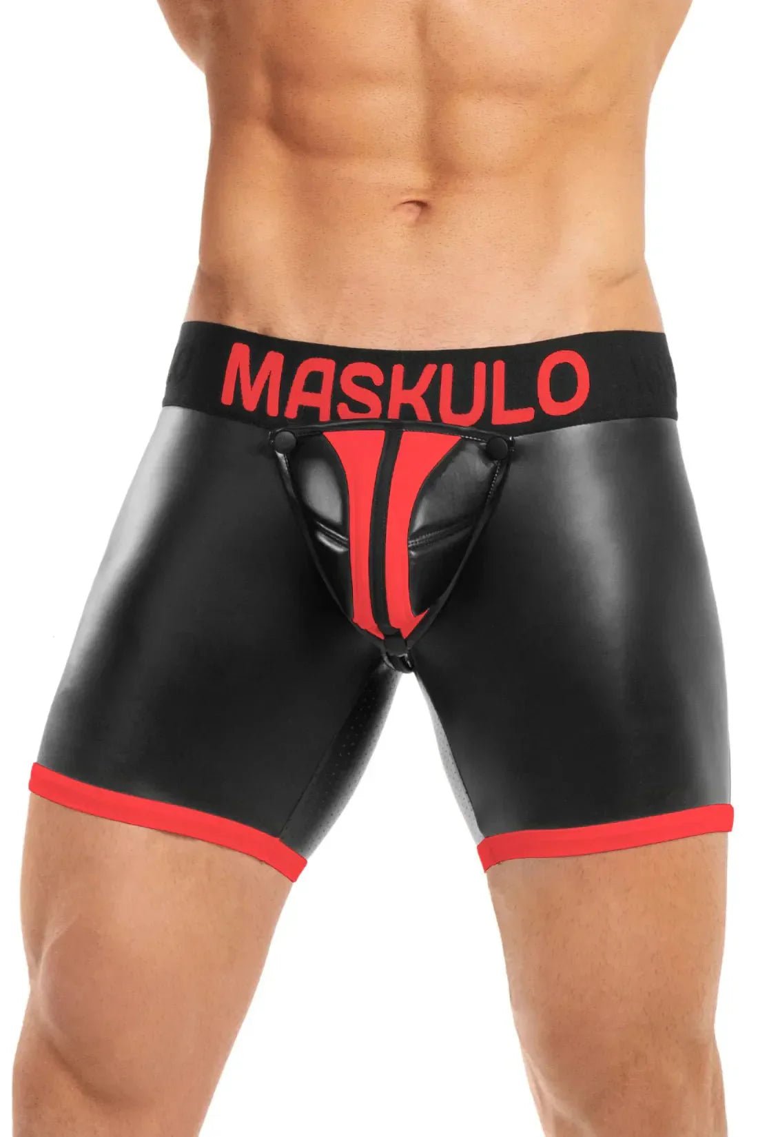 Men's Shorts with Pads. Zippered rear. Black and Red - MSH113 - Y5 - www.maskulo.berlin - Local store