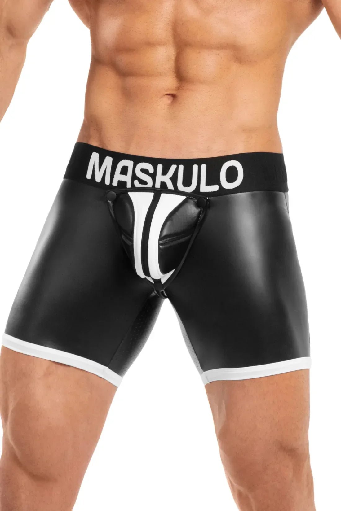 Men's Shorts With Pads. Zippered Rear. Black And White - MSH114-Y1 - www.maskulo.berlin - Local store