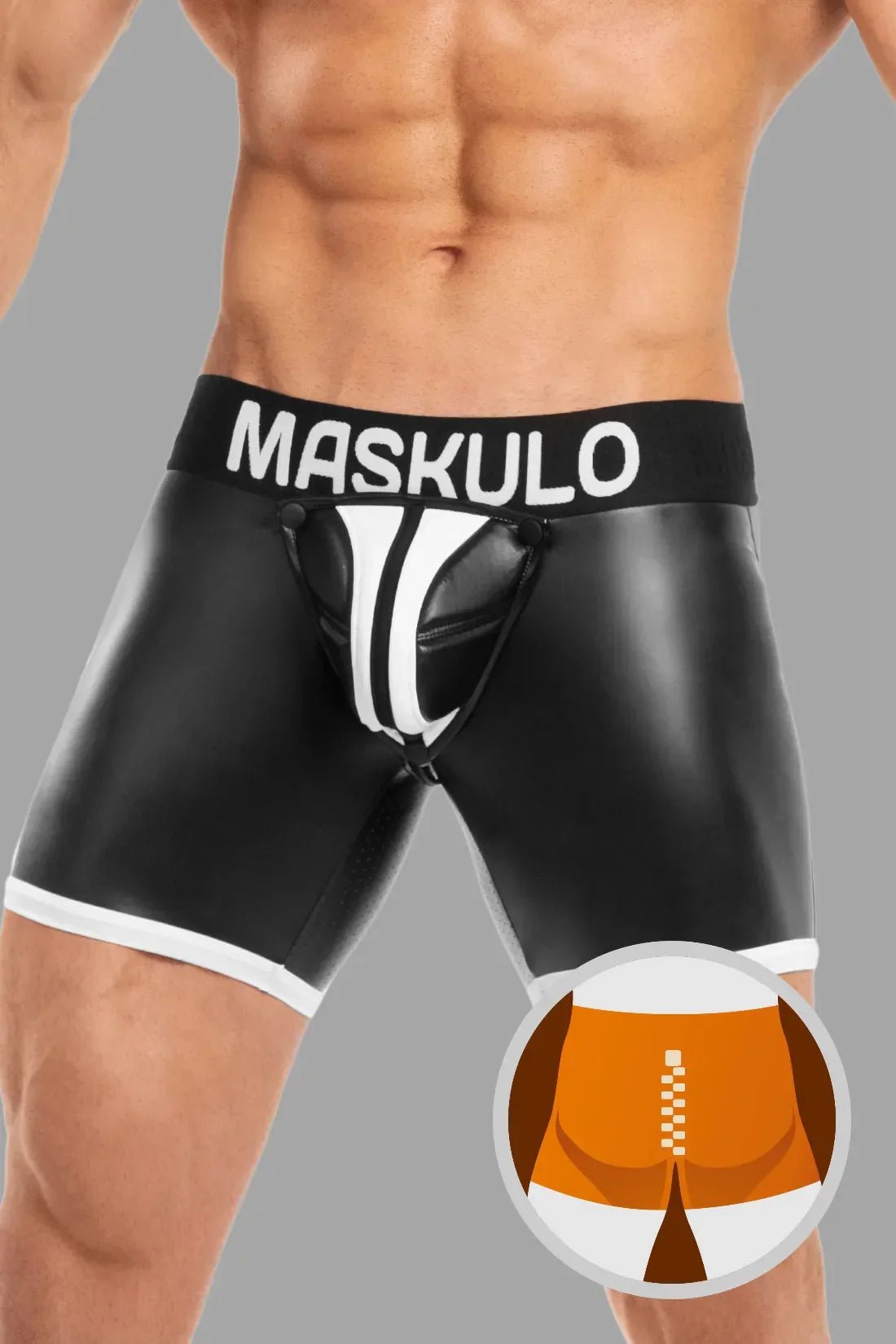 Men's Shorts With Pads. Zippered Rear. Black And White - MSH114-Y1 - www.maskulo.berlin - Local store