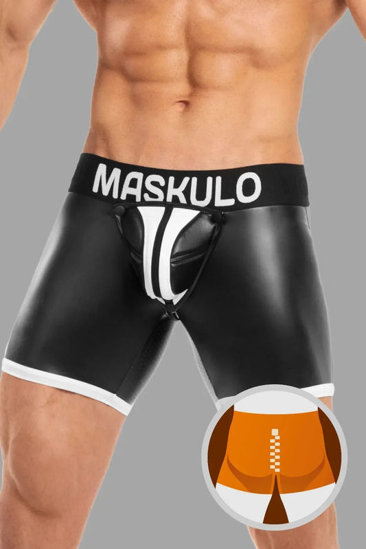 Men's Shorts With Pads. Zippered Rear. Black And White - MSH114-Y1 - www.maskulo.berlin - Local store