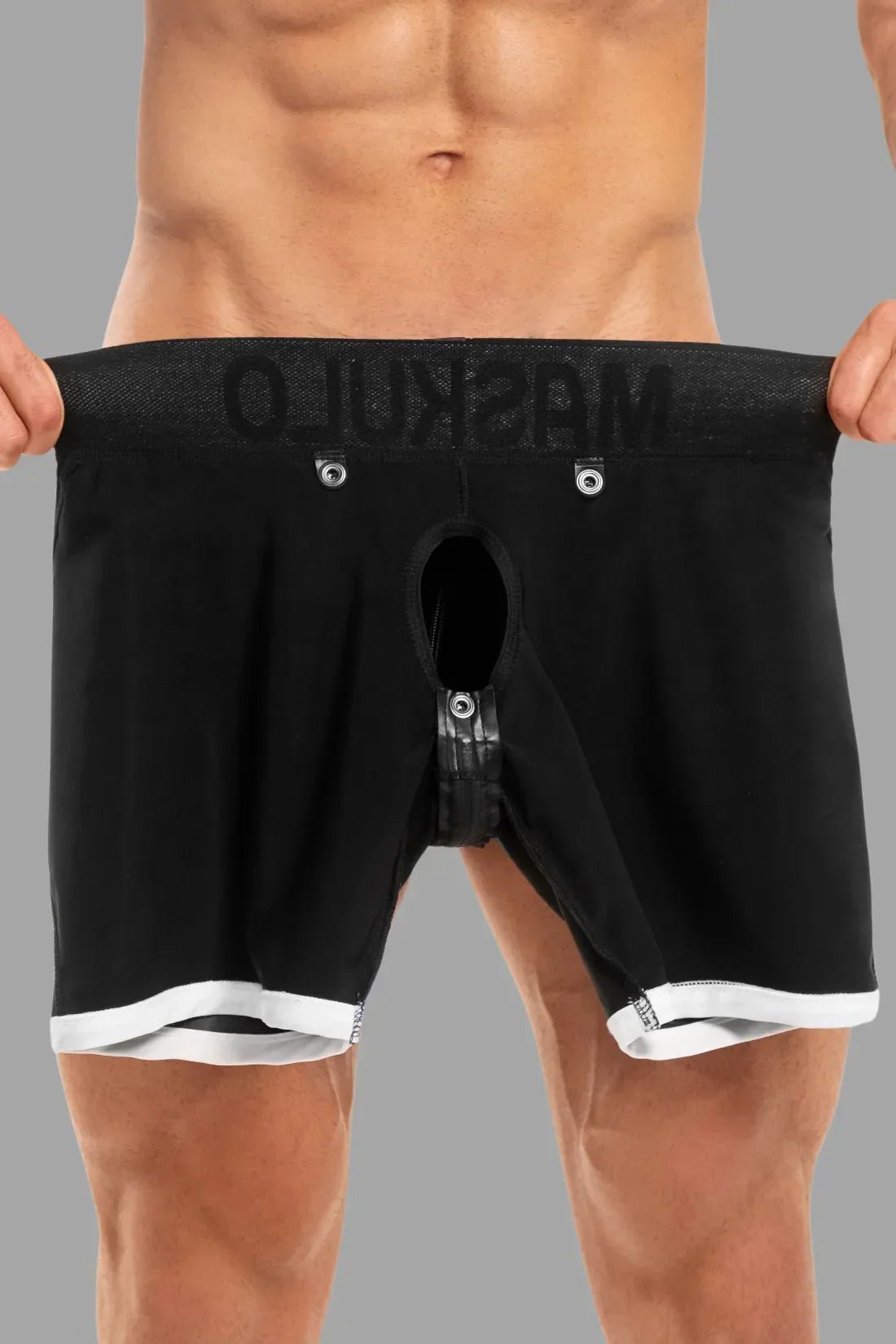 Men's Shorts With Pads. Zippered Rear. Black And White - MSH114-Y1 - www.maskulo.berlin - Local store