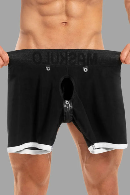 Men's Shorts With Pads. Zippered Rear. Black And White - MSH114-Y1 - www.maskulo.berlin - Local store