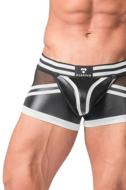 Men's Trunk Shorts. Codpiece. Zippered Rear. Black and White Neon - MTR102 - Y5 - www.maskulo.berlin - Local store