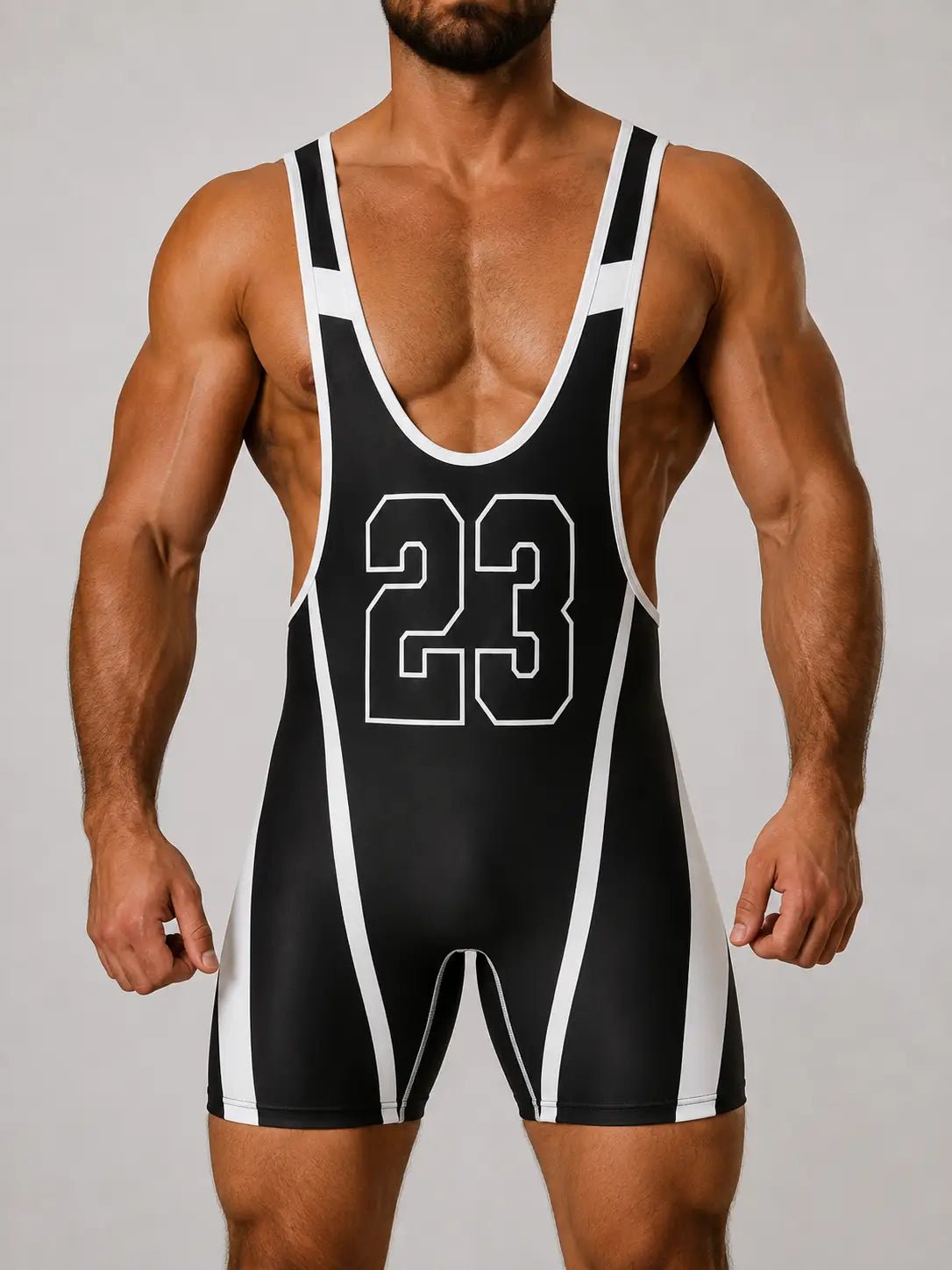 Mid-Cut Wrestling Singlet '23'. Black - NSG334-Y1 1 - www.maskulo.berlin Local City Store