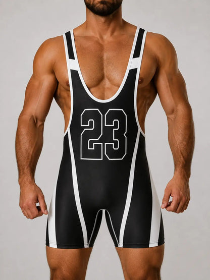 Mid-Cut Wrestling Singlet '23'. Black - NSG334-Y1 1 - www.maskulo.berlin Local City Store