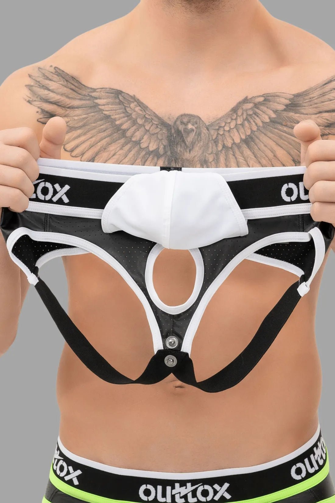 Open Rear Briefs With Snap Codpiece. Black+White - XBR105-Y1 - www.maskulo.berlin - Local store