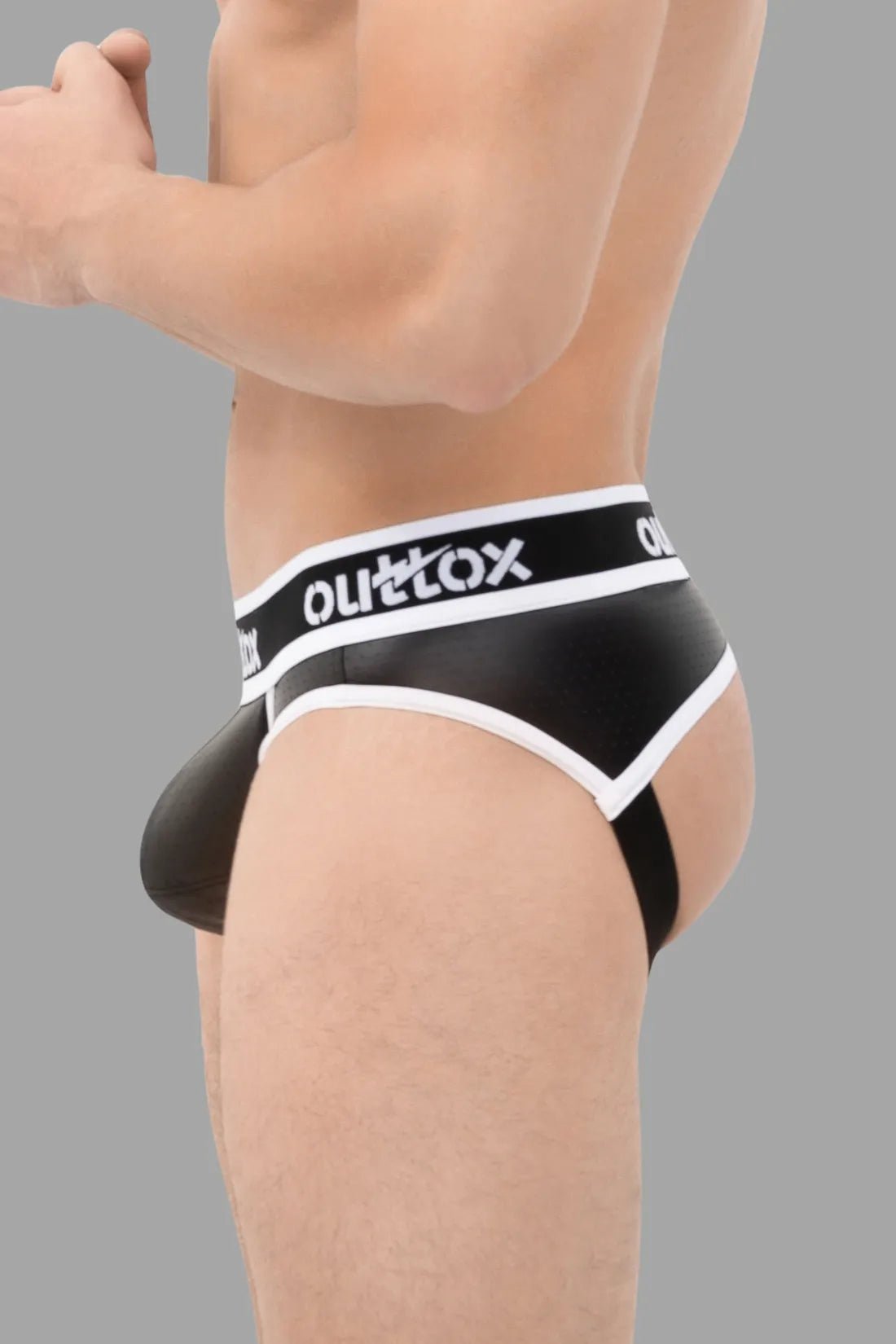 Open Rear Briefs With Snap Codpiece. Black+White - XBR105-Y1 - www.maskulo.berlin - Local store