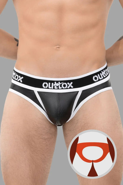 Open Rear Briefs With Snap Codpiece. Black+White - XBR105-Y1 - www.maskulo.berlin - Local store