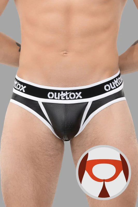 Open Rear Briefs With Snap Codpiece. Black+White - XBR105-Y1 - www.maskulo.berlin - Local store