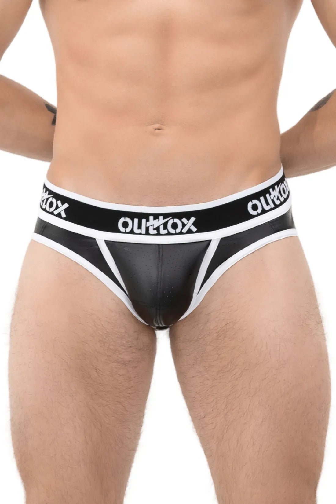 Open Rear Briefs With Snap Codpiece. Black+White - XBR105-Y1 - www.maskulo.berlin - Local store