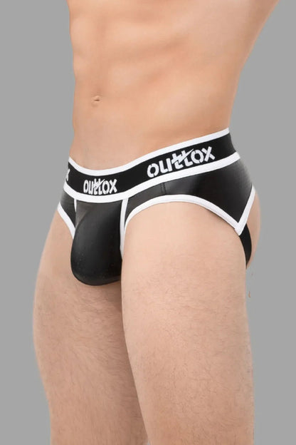 Open Rear Briefs With Snap Codpiece. Black+White - XBR105-Y1 - www.maskulo.berlin - Local store