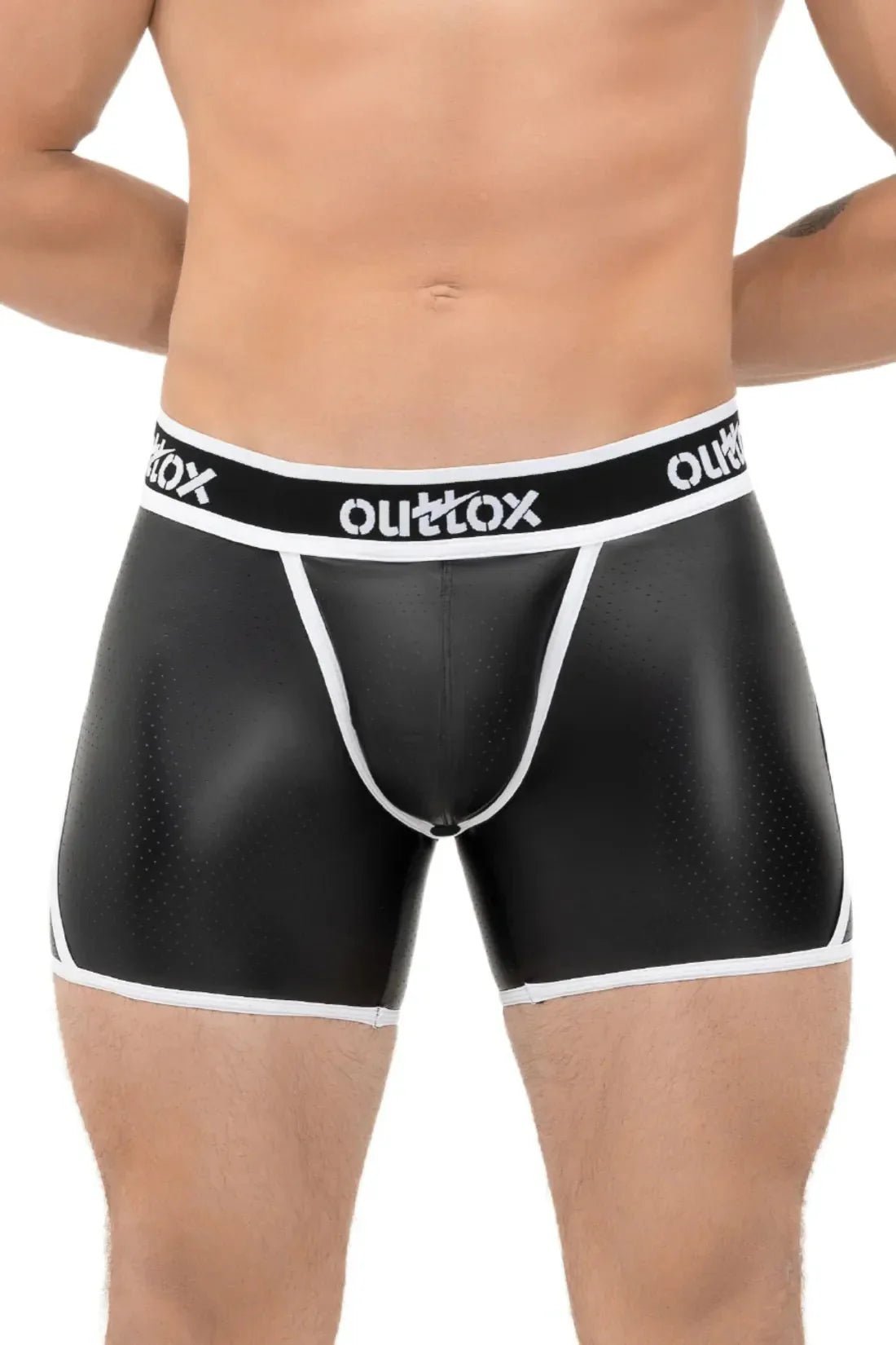 Open Rear Shorts With Snap Codpiece. Black And White - XSH109-Y1 - www.maskulo.berlin - Local store