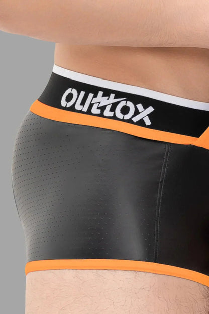 Open Rear Trunk Shorts. Snap Codpiece. Black And Orange - XTR103-Y1 4 - www.maskulo.berlin Local City Store