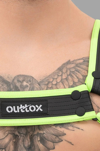 Outtox. Bulldog Harness with Snaps. Black and Green Neon - XHR109 - Y5 - www.maskulo.berlin - Local store