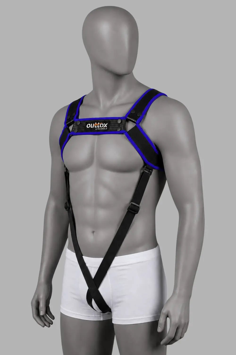 Outtox by Maskulo. Body Harness with Snaps. Black and Blue - XHR123-Y1 1 - www.maskulo.berlin Local City Store