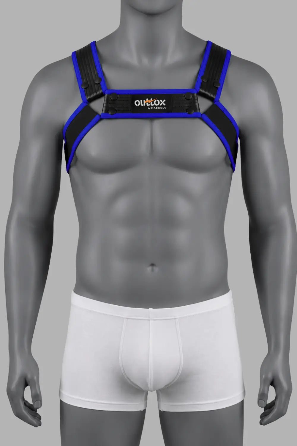 Outtox by Maskulo. Bulldog Harness with Snaps. Black and Blue - XHR122-Y1 6 - www.maskulo.berlin Local City Store