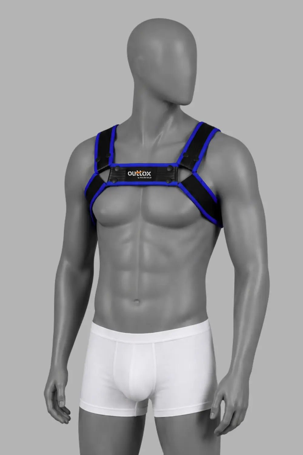 Outtox by Maskulo. Bulldog Harness with Snaps. Black and Blue - XHR122-Y1 1 - www.maskulo.berlin Local City Store