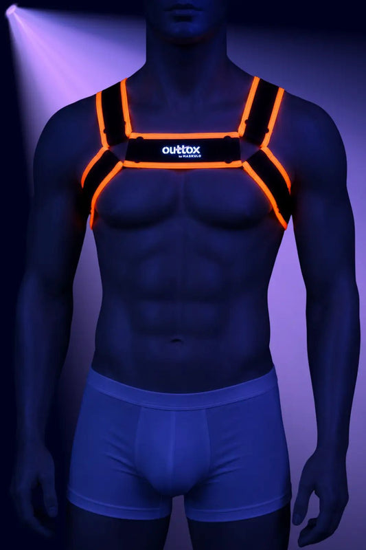 Outtox by Maskulo. Bulldog Harness with Snaps. Black and Orange - XHR121-Y1 1 - www.maskulo.berlin Local City Store