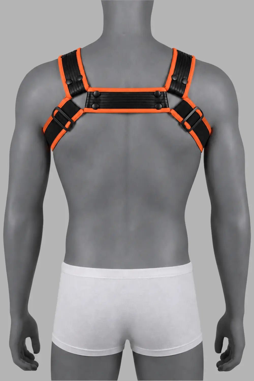 Outtox by Maskulo. Bulldog Harness with Snaps. Black and Orange - XHR121-Y1 4 - www.maskulo.berlin Local City Store