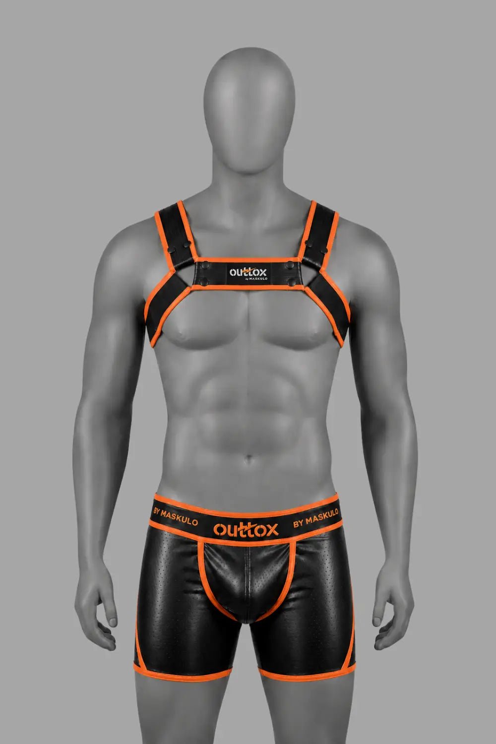Outtox by Maskulo. Bulldog Harness with Snaps. Black and Orange - XHR121-Y1 3 - www.maskulo.berlin Local City Store