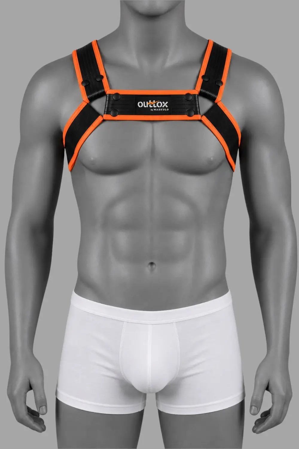 Outtox by Maskulo. Bulldog Harness with Snaps. Black and Orange - XHR121-Y1 6 - www.maskulo.berlin Local City Store
