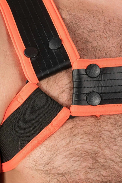 Outtox by Maskulo. Bulldog Harness with Snaps. Black and Orange - XHR121-Y1 - www.maskulo.berlin - Local store