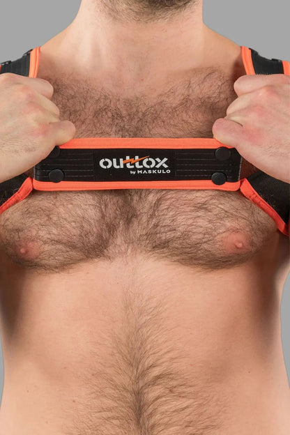 Outtox by Maskulo. Bulldog Harness with Snaps. Black and Orange - XHR121-Y1 - www.maskulo.berlin - Local store