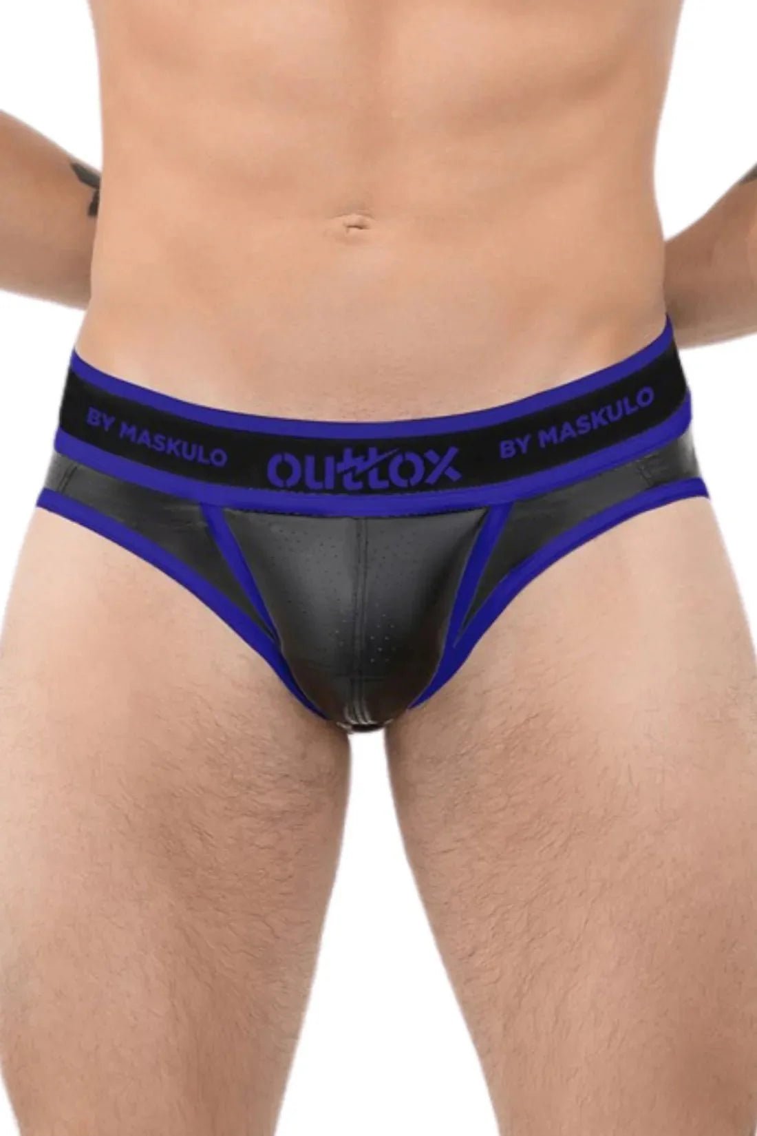 Outtox by Maskulo. Open Rear Briefs with Snap Codpiece. Blue Royal + Black - XBR114-Y1 3 - www.maskulo.berlin Local City Store