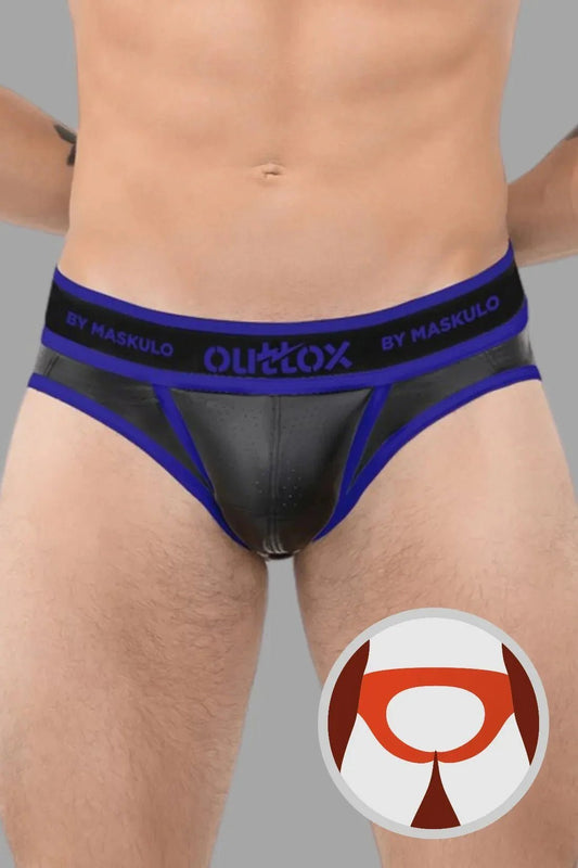 Outtox by Maskulo. Open Rear Briefs with Snap Codpiece. Blue Royal + Black - XBR114-Y1 - www.maskulo.berlin - Local store
