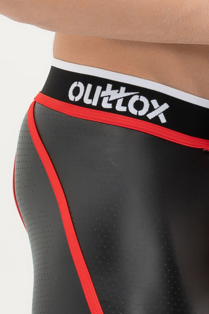 Outtox. Open Rear Shorts with Snap Codpiece. Black+Red - XSH105 - Y2 - www.maskulo.berlin - Local store
