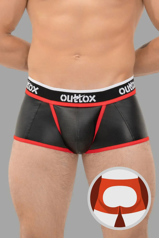 Outtox. Open Rear Trunk Shorts with Snap Codpiece. Black+Red - XTR102 - Y2 - www.maskulo.berlin - Local store