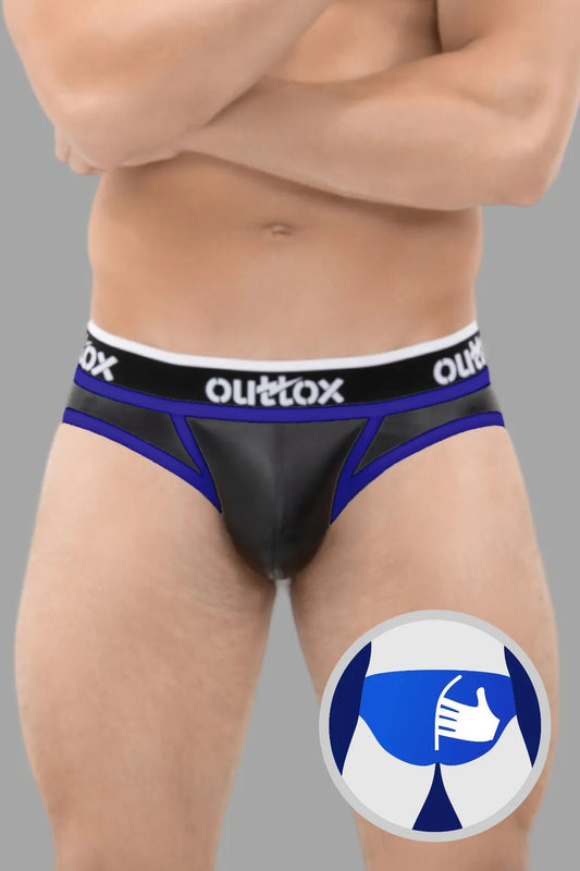Outtox. Wrapped Rear Briefs with Snap Codpiece. Black + Blue Royal - XBR110 - Y2 - www.maskulo.berlin - Local store