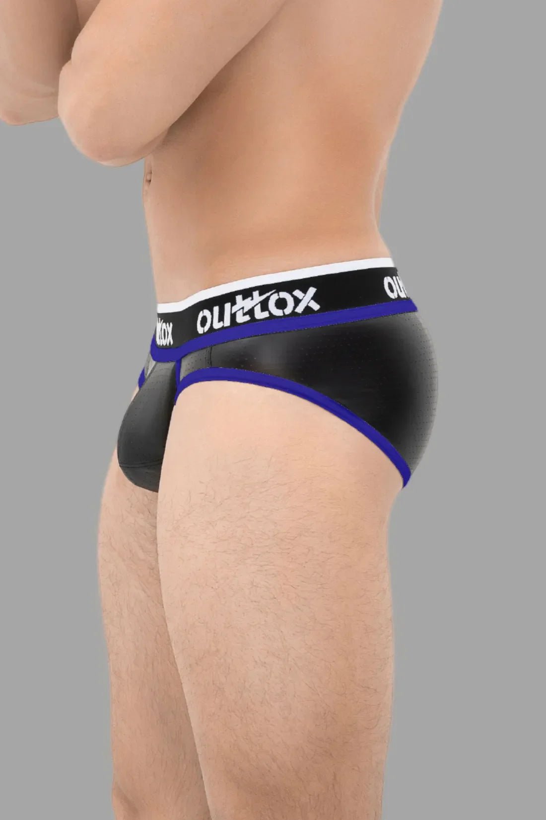 Outtox. Wrapped Rear Briefs with Snap Codpiece. Black + Blue Royal - XBR110 - Y2 - www.maskulo.berlin - Local store