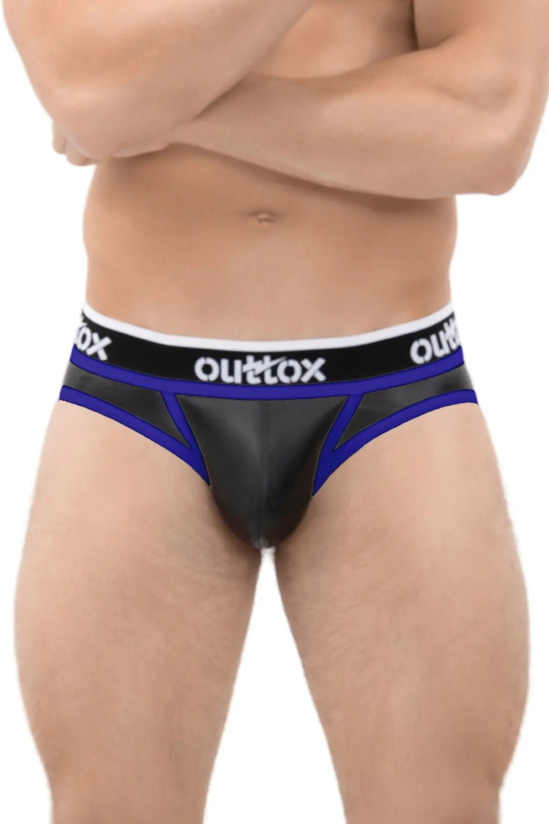 Outtox. Wrapped Rear Briefs with Snap Codpiece. Black + Blue Royal - XBR110 - Y2 - www.maskulo.berlin - Local store
