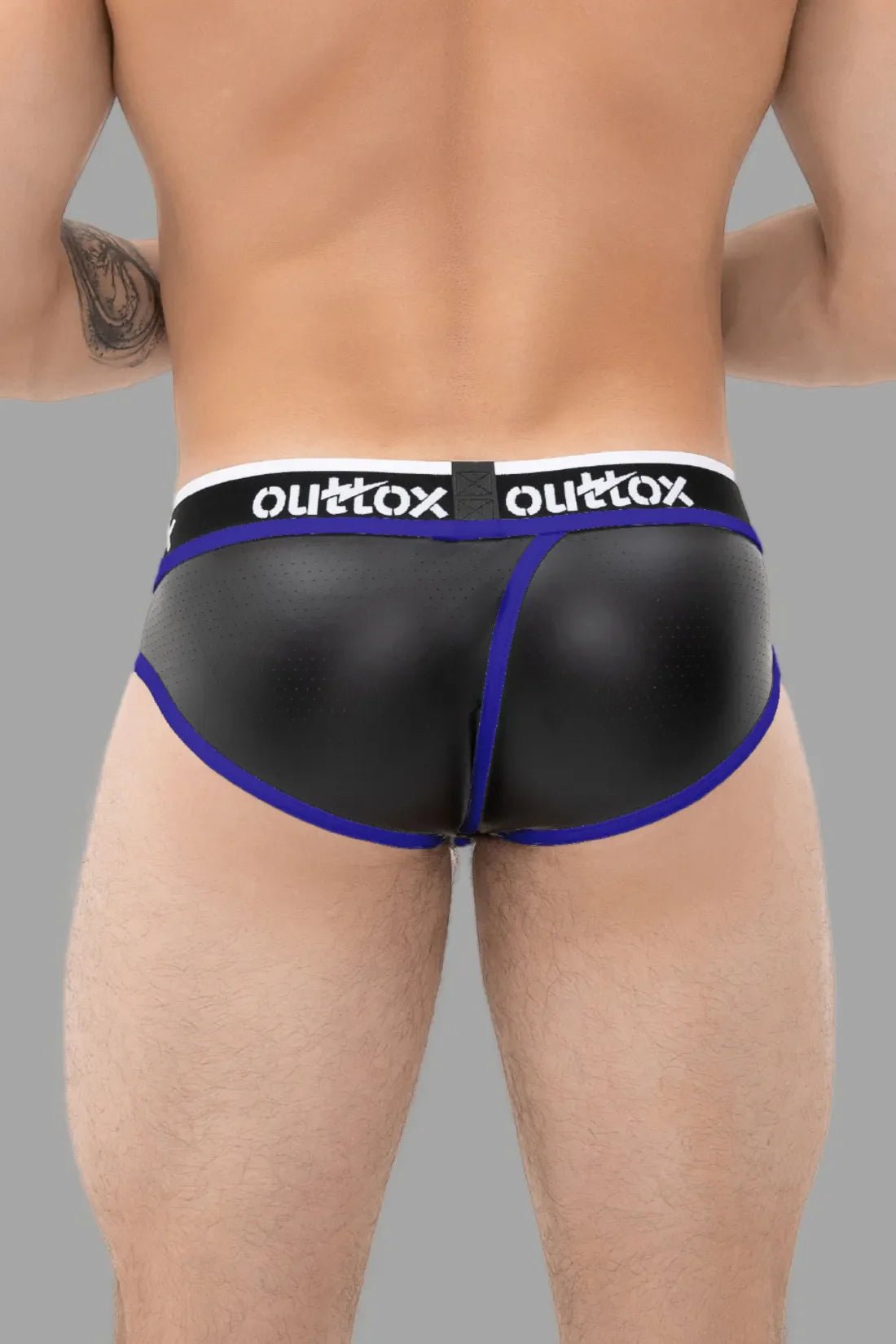 Outtox. Wrapped Rear Briefs with Snap Codpiece. Black + Blue Royal - XBR110 - Y2 - www.maskulo.berlin - Local store