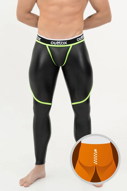 Outtox. Zip - Rear Leggings with Snap Codpiece. Black and Green - XLG103 - Y1 - www.maskulo.berlin - Local store