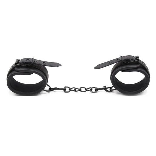 Padded Hand Cuffs on a Decorative Chain. PU Leather. Black - NQ3413-YX - www.maskulo.berlin - Local store