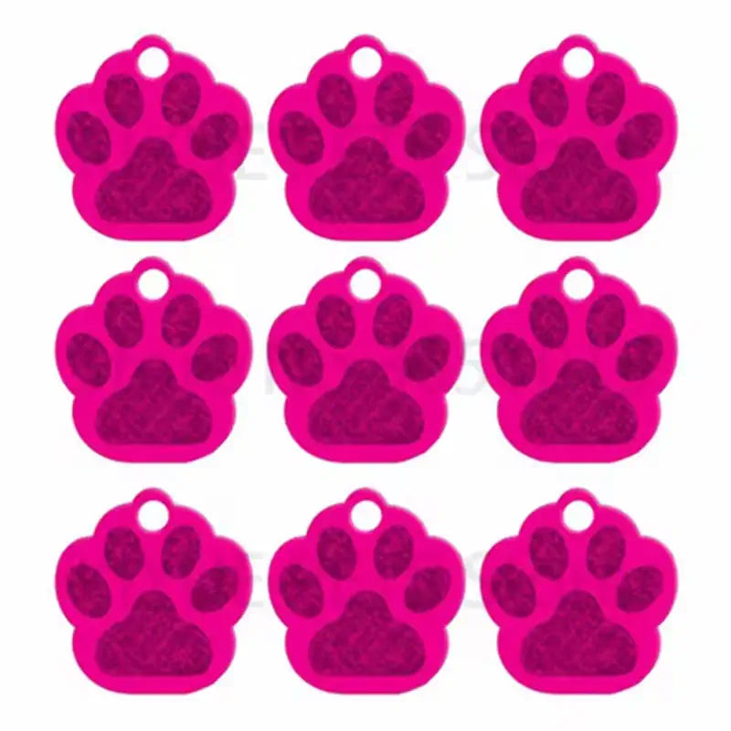 Puppy Paw 28 mm Metal Tag Keychain. Pink Magenta