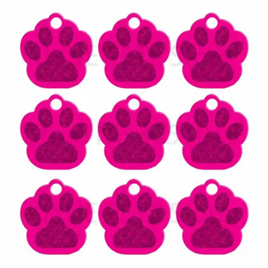 Puppy Paw 28 mm Metal Tag Keychain. Pink Magenta