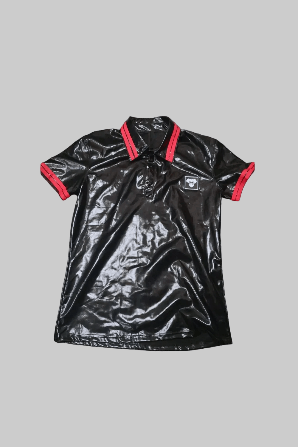 Polo Shirt of Black Shiny PU. Red Stripes &pn - MTP182-Y1 - www.maskulo.berlin - Local store