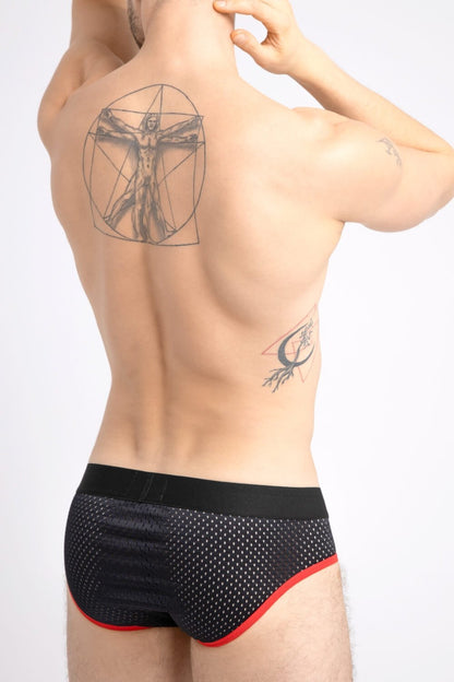 Printed Mesh Briefs. Black+Red - MBR105-Y1 - www.maskulo.berlin - Local store