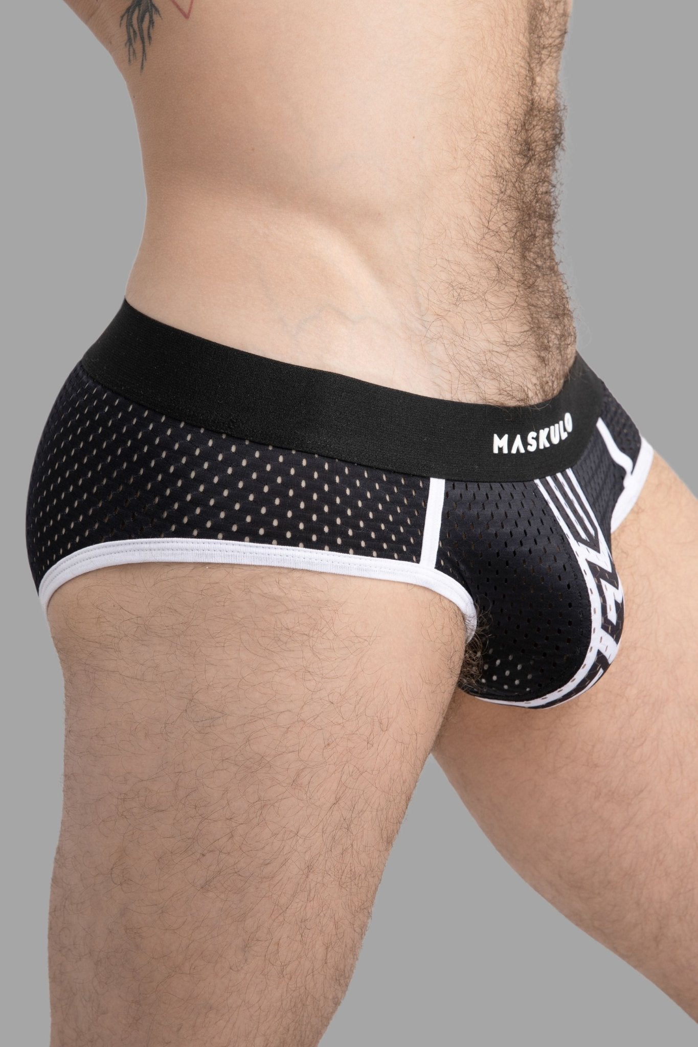Printed Mesh Briefs. Black+White - MBR106 - Y2 - www.maskulo.berlin - Local store