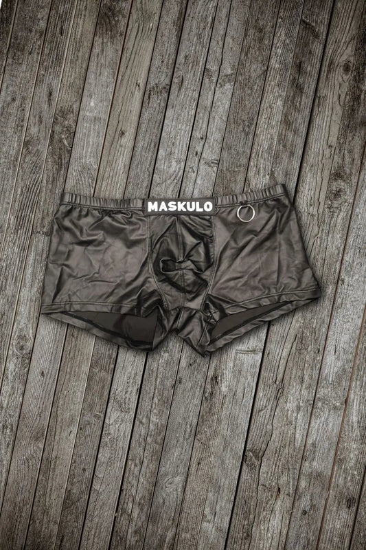 Ramon LiquidOil PU Leather Trunk Shorts. Ring. Regular Rear. Black &pn - MTR173-Y1 - www.maskulo.berlin - Local store