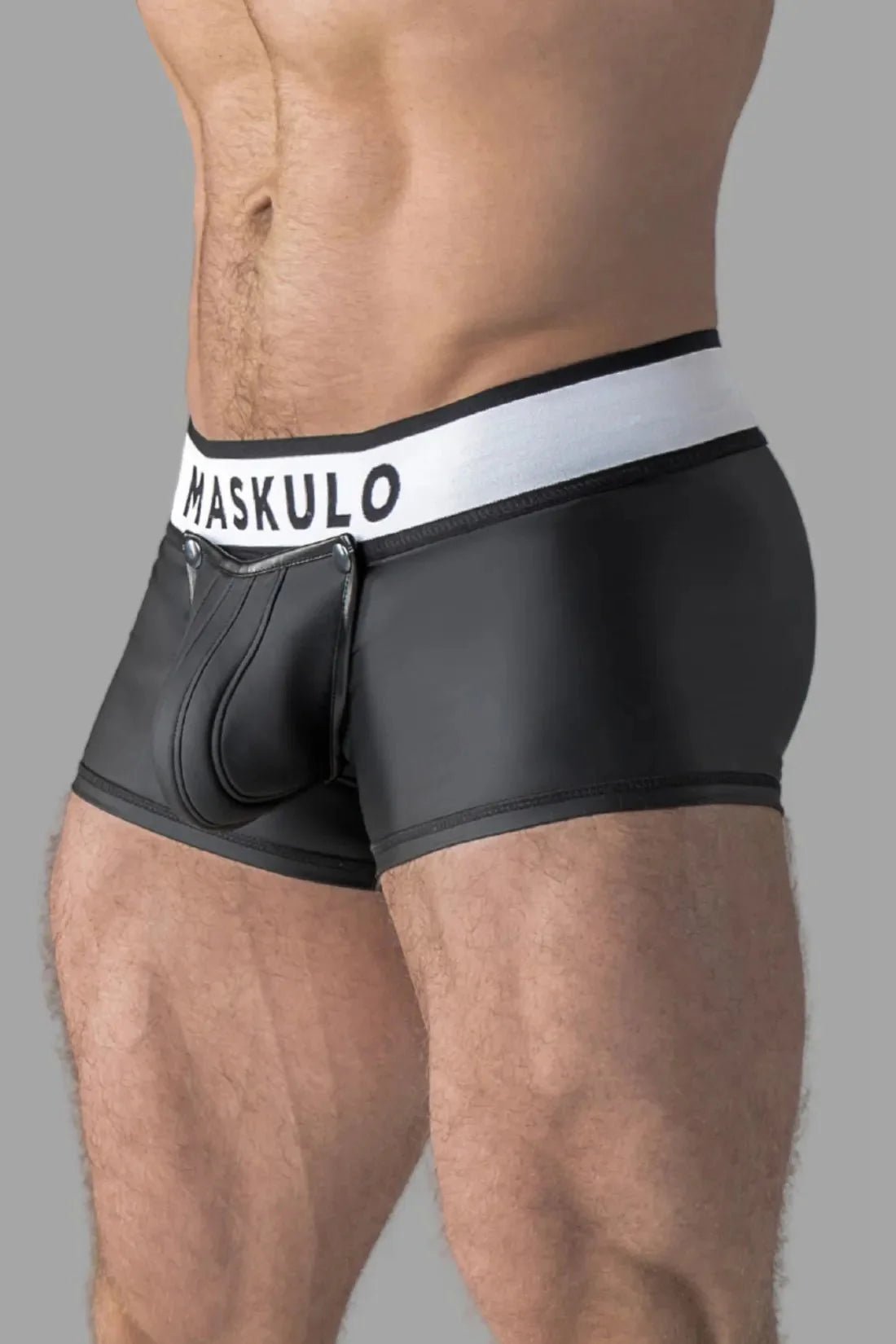 Rubber Look Trunk Shorts. Detachable Pouch. Open Rear. Black - MTR108-Y1 2 - www.maskulo.berlin Local City Store