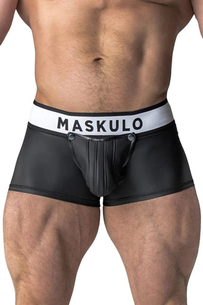Rubber Look Trunk Shorts. Detachable Pouch. Open Rear. Black - MTR108-Y1 4 - www.maskulo.berlin Local City Store