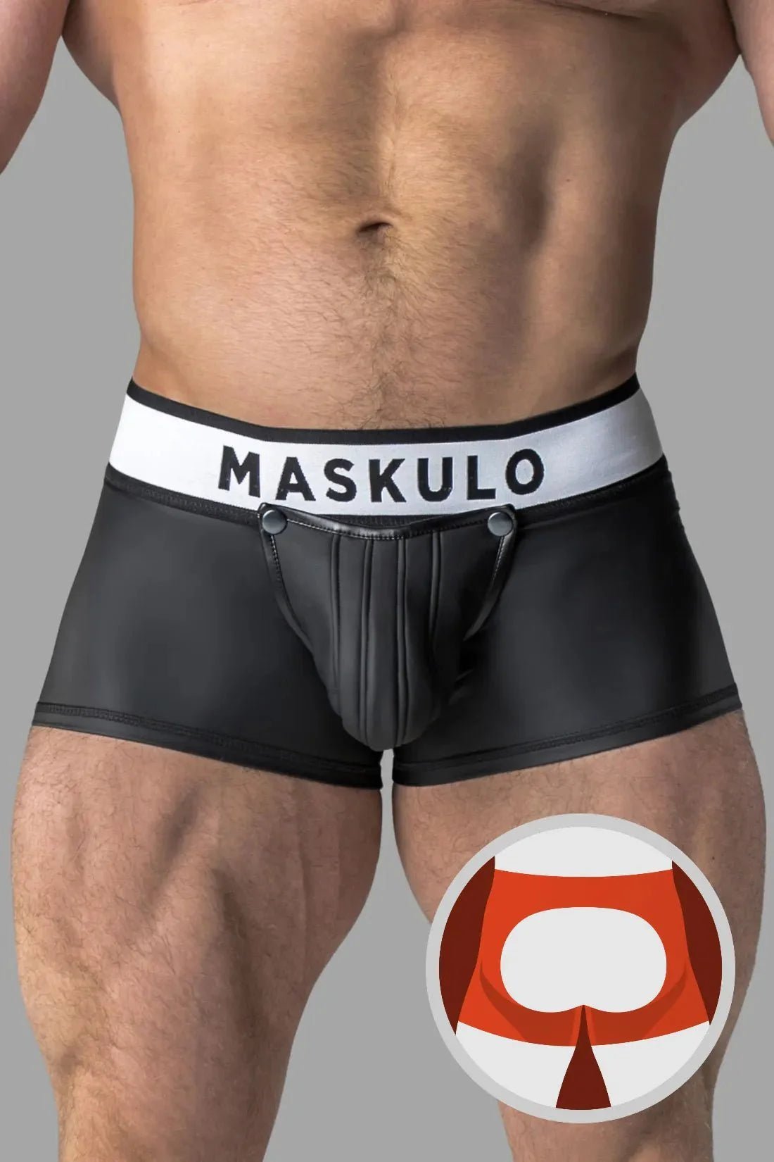 Rubber Look Trunk Shorts. Detachable Pouch. Open Rear. Black - MTR108-Y1 1 - www.maskulo.berlin Local City Store