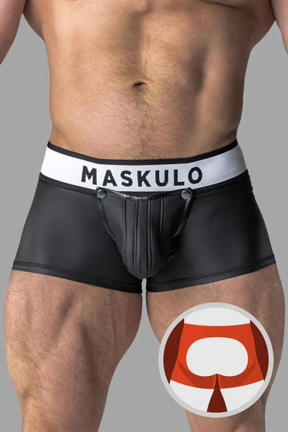 Rubber Look Trunk Shorts. Detachable Pouch. Open Rear. Black - MTR108-Y1 1 - www.maskulo.berlin Local City Store