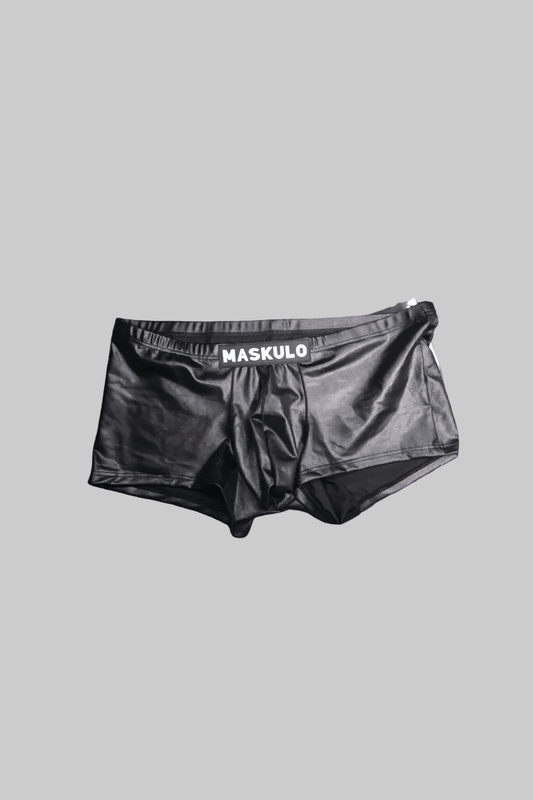 Seb LiquidOil PU Leather Trunk Shorts. Regular Rear. Black &pn - MTR172-Y1 - www.maskulo.berlin - Local store